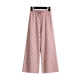 Soft Pink Knit Wide-Leg Pants with Delicate Floral Print
