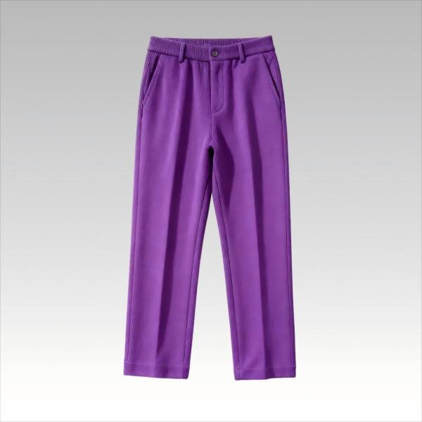 Female Fashion Solid Color Casual Pants - Dark Purple Soft Knit Straight Leg Trousers
