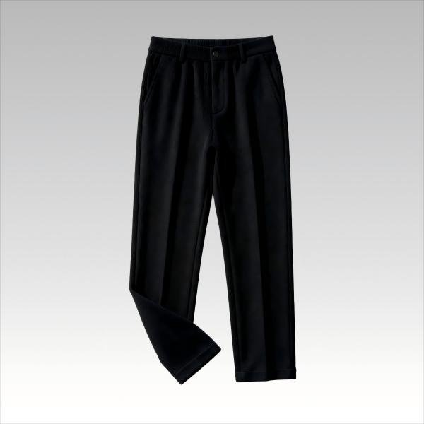 Women's Solid Color Straight Leg Pants - Black Elastic Waist Soft Knit Casual Trousers
