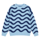 Light Blue & Navy Wavy Pattern Fuzzy Knit Pullover