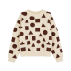 Cream & Brown Geometric Pattern Fuzzy Knit Pullover